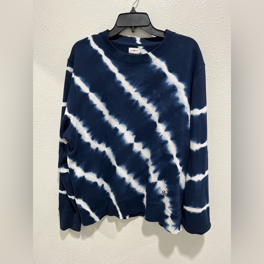 Tory Sport Blue and White Tie-Dye Top Sweatshirt Size Large